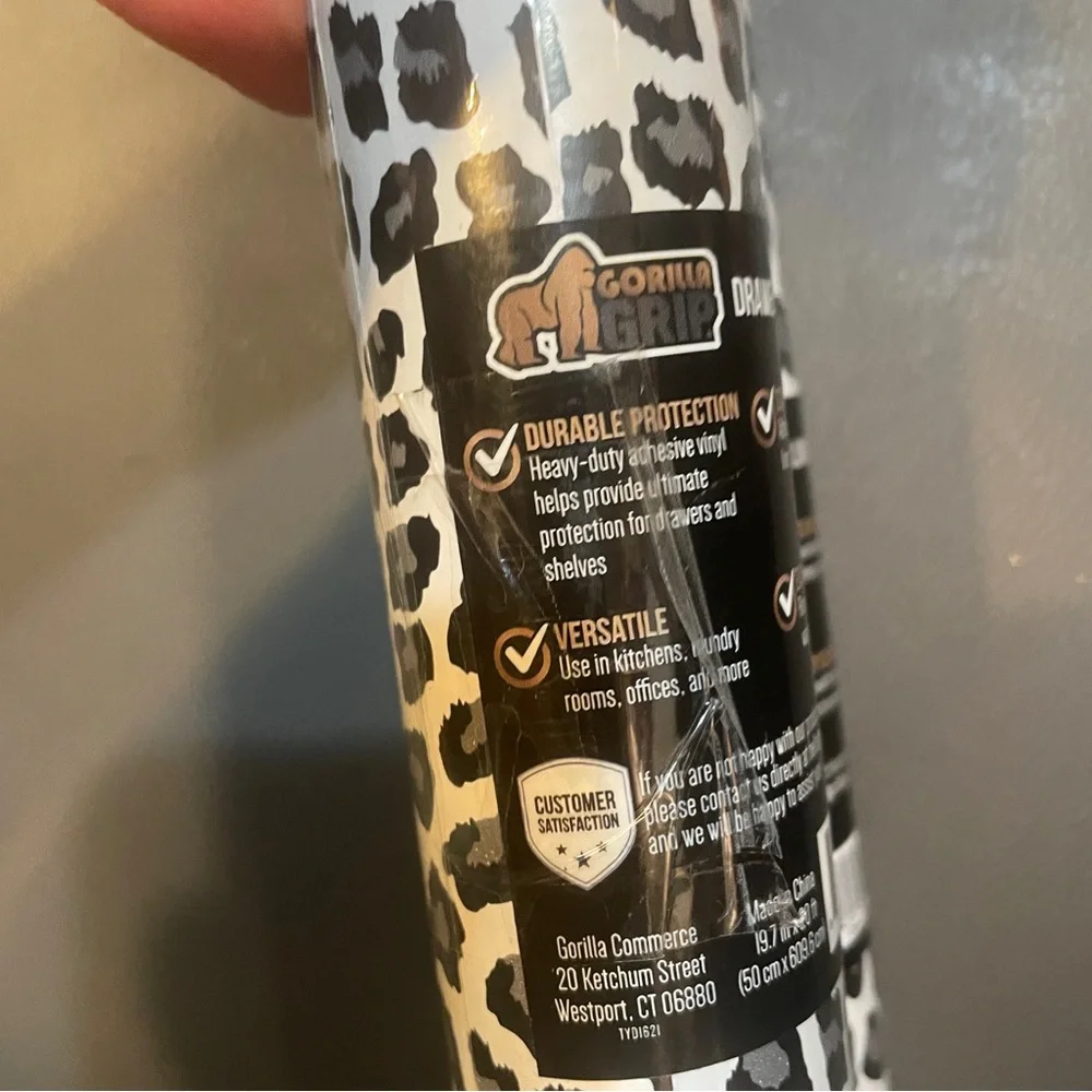 NWT Two Rolls Gorilla Grip Peel & Stick Paper Liner 19.5 in x 20 FT gray leopard